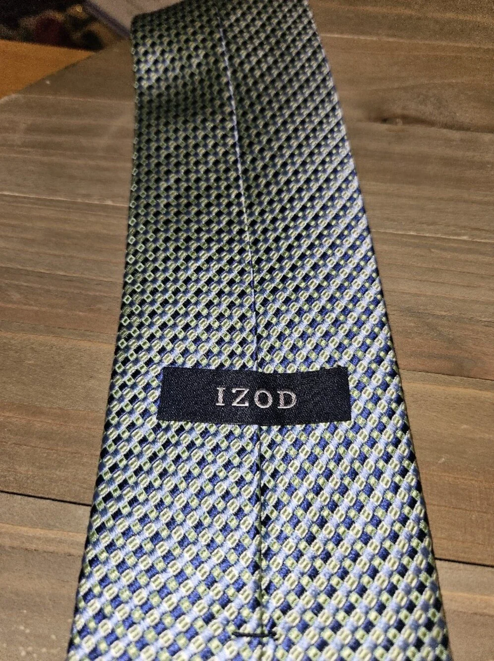 Izod Blue and Lime Geometric Silk-Textured Tie